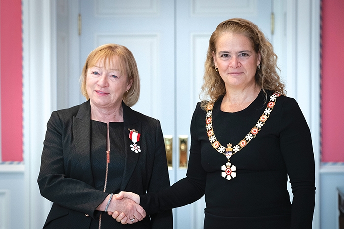 Shelley Brown receiving the Order of Canada on Nov. 21 from Julie Payette, the Governor General of Canada.