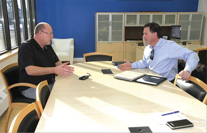 World-Spectator editor Kevin Weedmark interviews Sask Party leadership candidate Gord Wyant at the World-Spectator office.