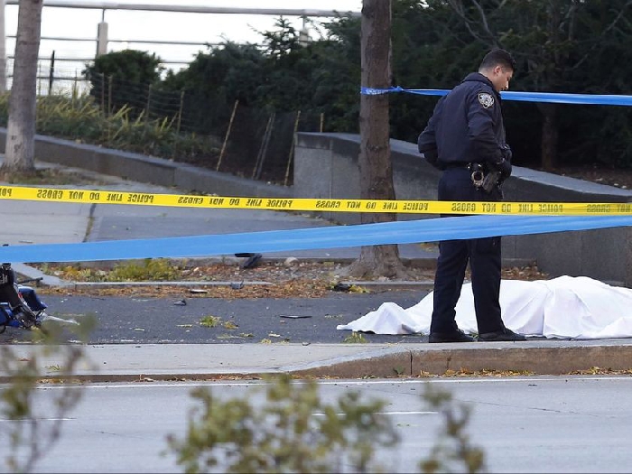 Police investigate the scene near the World Trade Centre Memorial in New York Tuesday