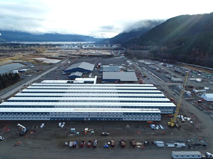ATCO and Bird Construction are building a work camp at Kitimat for workers on an LNG export terminal.