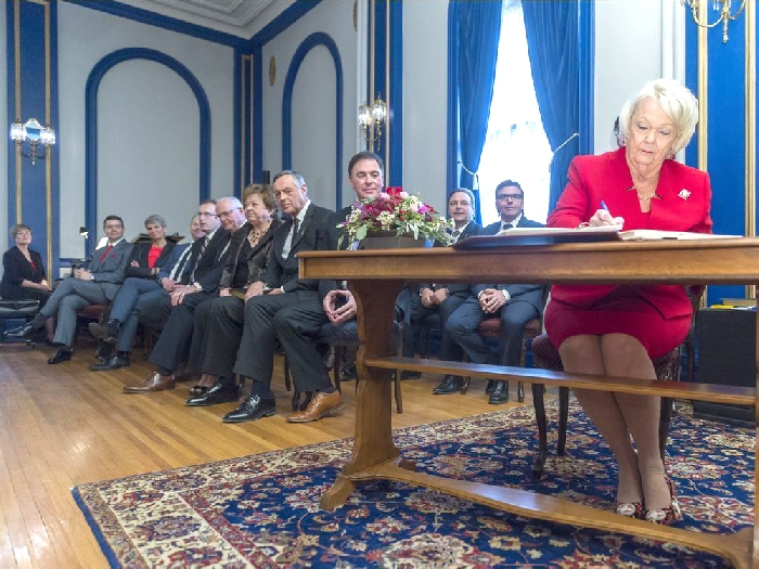 Lieutenant Governor Vaughn Solomon Schofield swore in Premier Scott Moe and the new provincial cabinet Friday