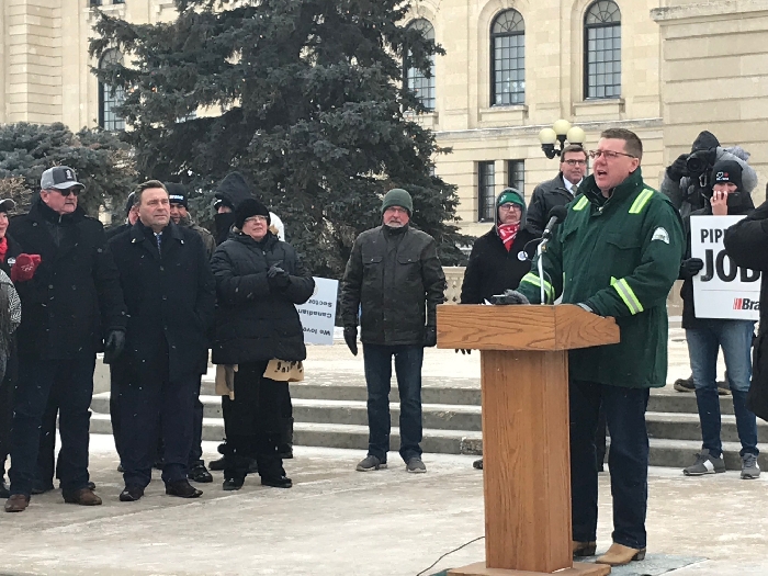 Premier Scott Moe speaks at the Rally for Resources in Regina Tuesday. Photo by Sinc Harrison