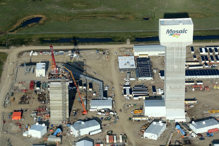 An aerial photo of the second headframe under construction at Mosaic Esterhazy's K3. Kevin Weedmark photo