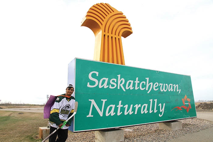 Rance Cardinal at the Saskatchewan border.