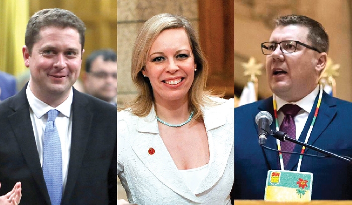 Federal Opposition Leader Andrew Scheer, Senator Denise Batters and Saskatchewan Premier Scott Moe