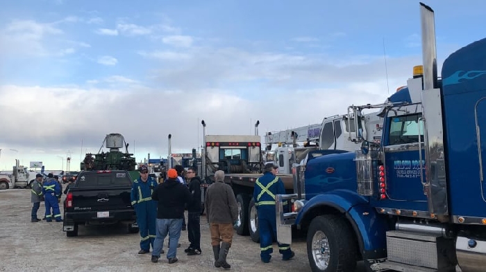 A pro-pipeline truck convoy at Nisku, Alberta