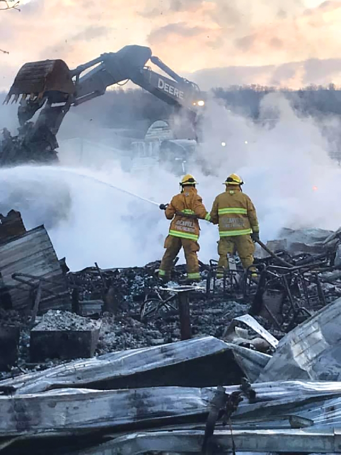 The Rocanville Fire Department battling the blaze at the Valley View Hotel.