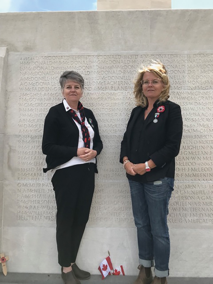 Peggy and Herb Kempin and Sarah McDonald visited Amiens and Vimy Ridge recently to honor the memory of Peggy and Sarahs great-uncle, Pat McDonald, who was killed in the First World War. At top centre, the cathedral in Amiens lit at night. At bottom centre, Peggy and Sarah at the Vimy Ridge Memorial.