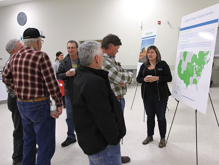 RM of Rocanville residents speak with Next-Era Energy representatives at a public meeting in Rocanville last week.