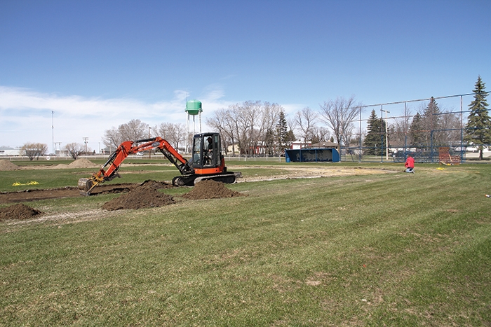 Work was being done on Borderland Co-ops Murray Newman Field last week. Shale will be installed on the diamond this spring, and the Tim Hortons Outdoor Eventplex will be developed next to the ball diamond. Meanwhile, a new parking area is being developed south of the outdoor rink. The improvements will all be ready for the rodeo/reunion weekend starting on July 6.