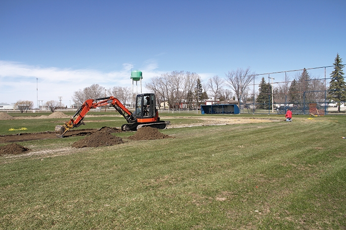 Work was being done on Borderland Co-op’s Murray Newman Field last week. Shale will be installed on the diamond this spring, and the Tim Hortons Outdoor Eventplex will be developed next to the ball diamond. Meanwhile, a new parking area is being developed south of the outdoor rink. The improvements will all be ready for the rodeo/reunion weekend starting on July 6.