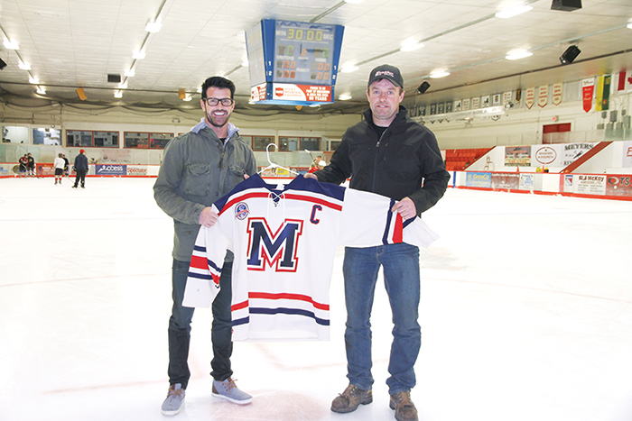 Todd Davidson and Paul Stapleton with the Rangers’ 40th anniversary retro jersey. Davidson, the owner of Davidson Truck and Tractor, is a Rangers alumni and a long-time sponsor of the team. Davidson helped sponsor the new retro jerseys. Stapleton is the Ranger team captain and has played with the Rangers for 17 years.