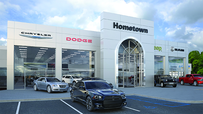 The new Chrysler dealership in Moosomin will look very similar to this, in Chryslers Millennium style, with the signature arch in the centre.