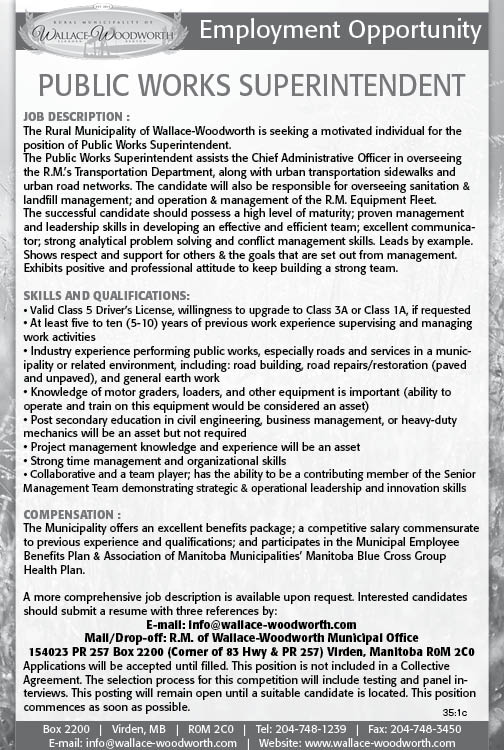 RM of Wallace-Woodworth - Virden, MB - Public Works Superintendent 