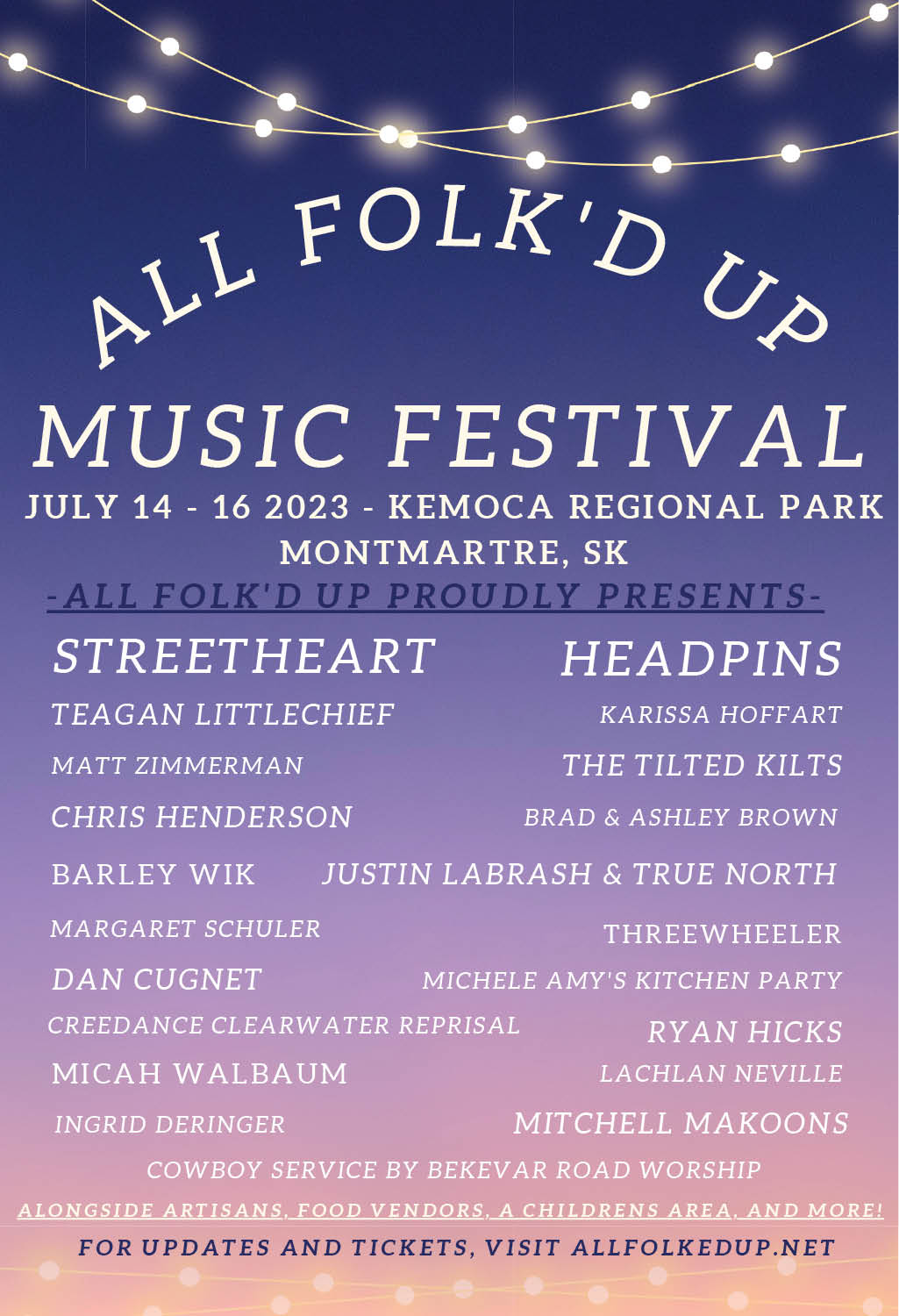 All Folk'd Up Music Festival, Kemoca regional park, Montmartre, SK