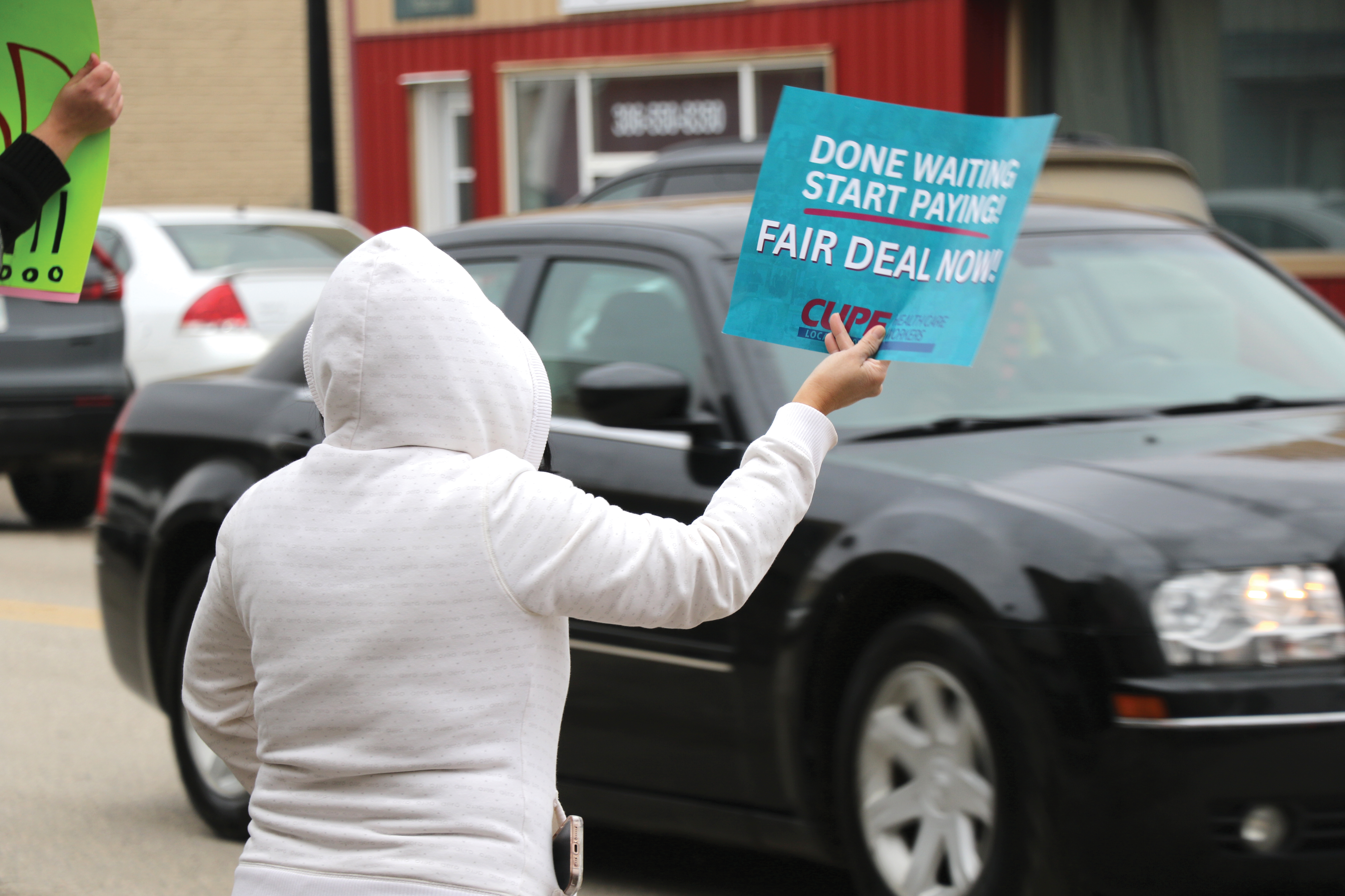 CUPE Local 5430 holding a rally on Main Street Moosomin on Friday 