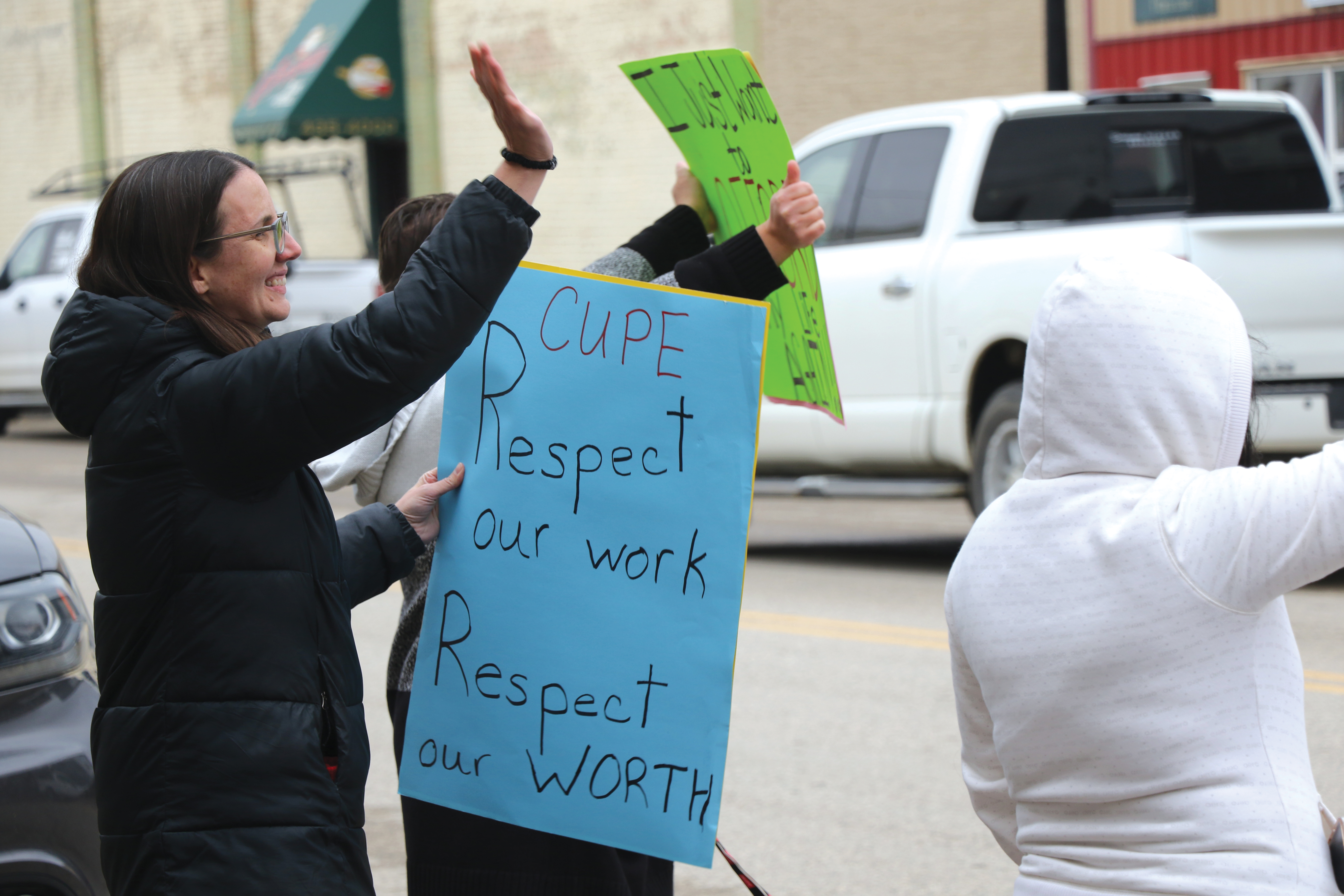 CUPE Local 5430 holding a rally on Main Street Moosomin on Friday 