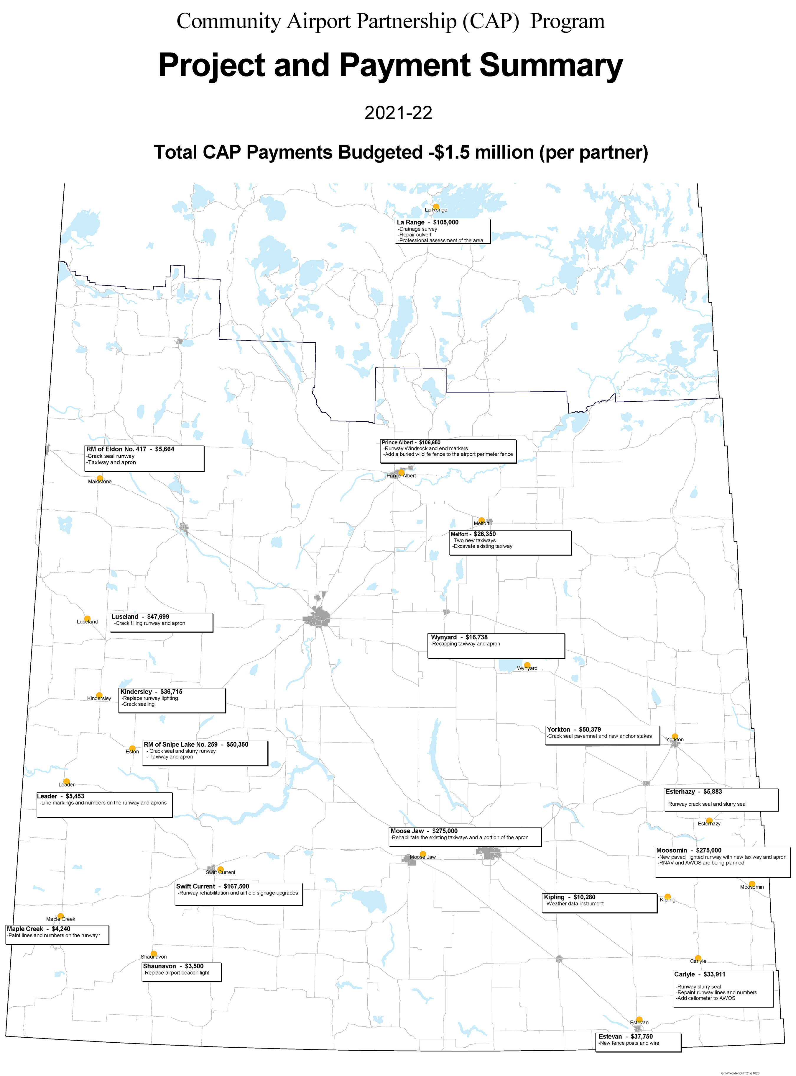 Projects in southeastern Saskatchewan that will receive CAP funding this year.