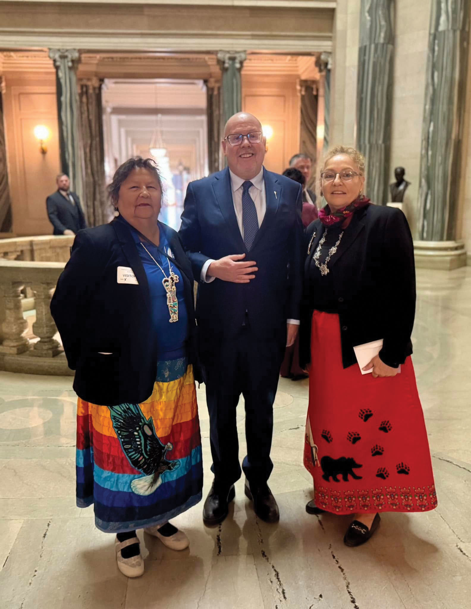 With Headwoman Audrey Isaac and Chief Shelley Bear of Ochapowace First Nation. Chief Bear has said Compassionate Intervention will make a difference for her Nation.<br />
