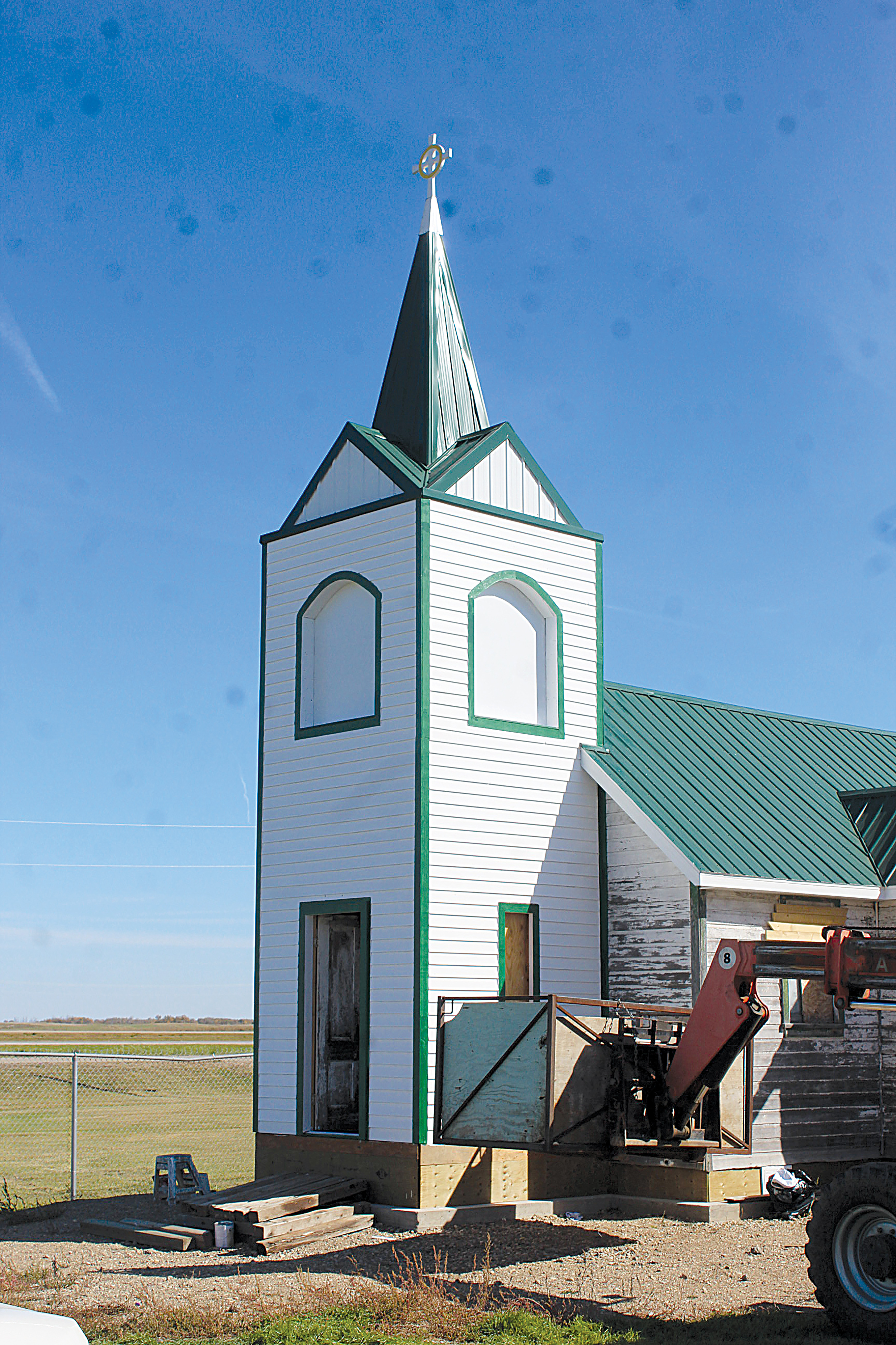 The painted steeple on the former Anglican church from Kirkella which is now being restored at the museum.