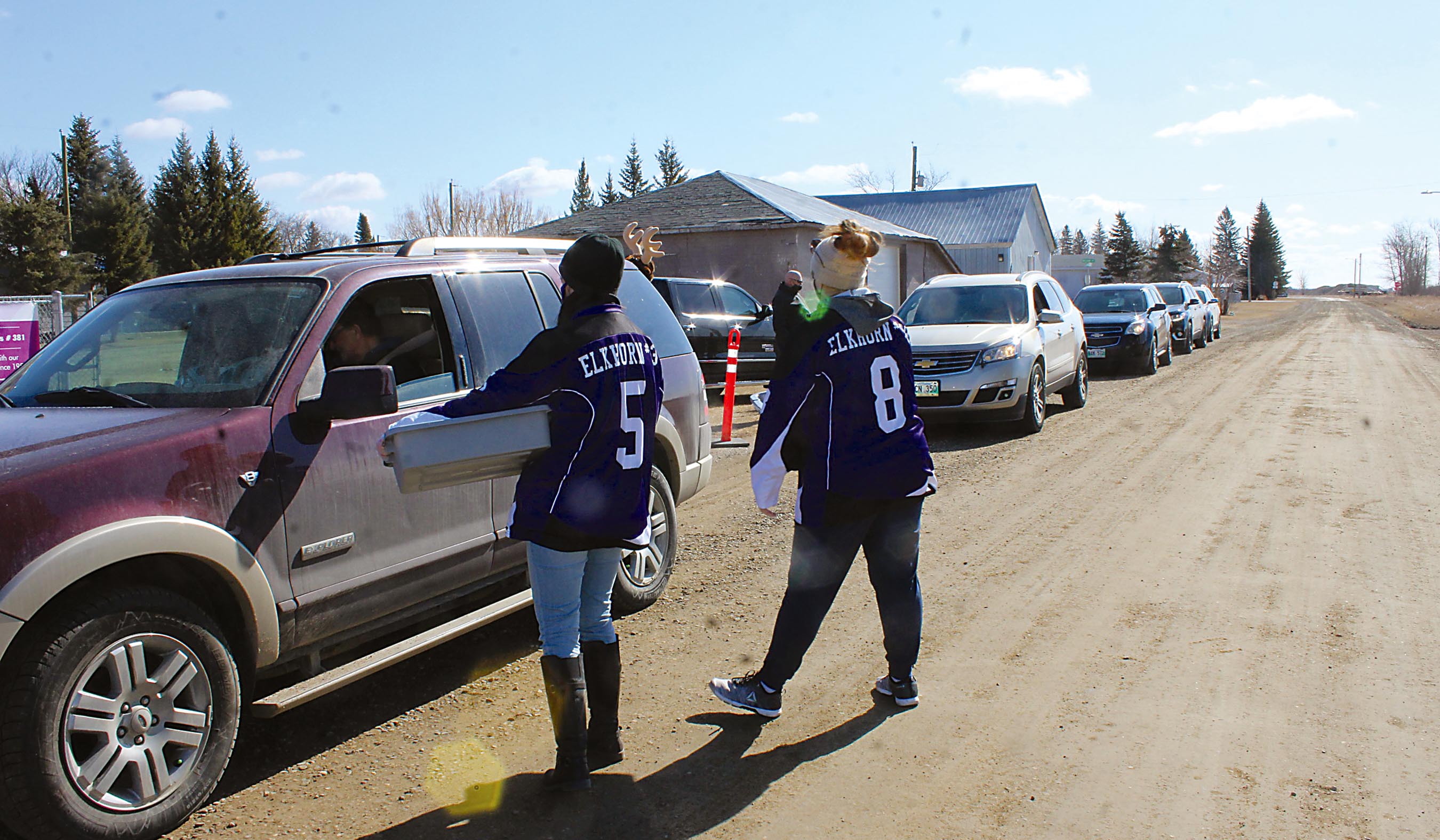 There was a long line of vehicles for a free drive-by hot dog lunch that was hosted by the Elkhorn Elks in Elkhorn on March 27. The Elks wanted to thank all essential workers for serving their communities during the Covid-19 pandemic.