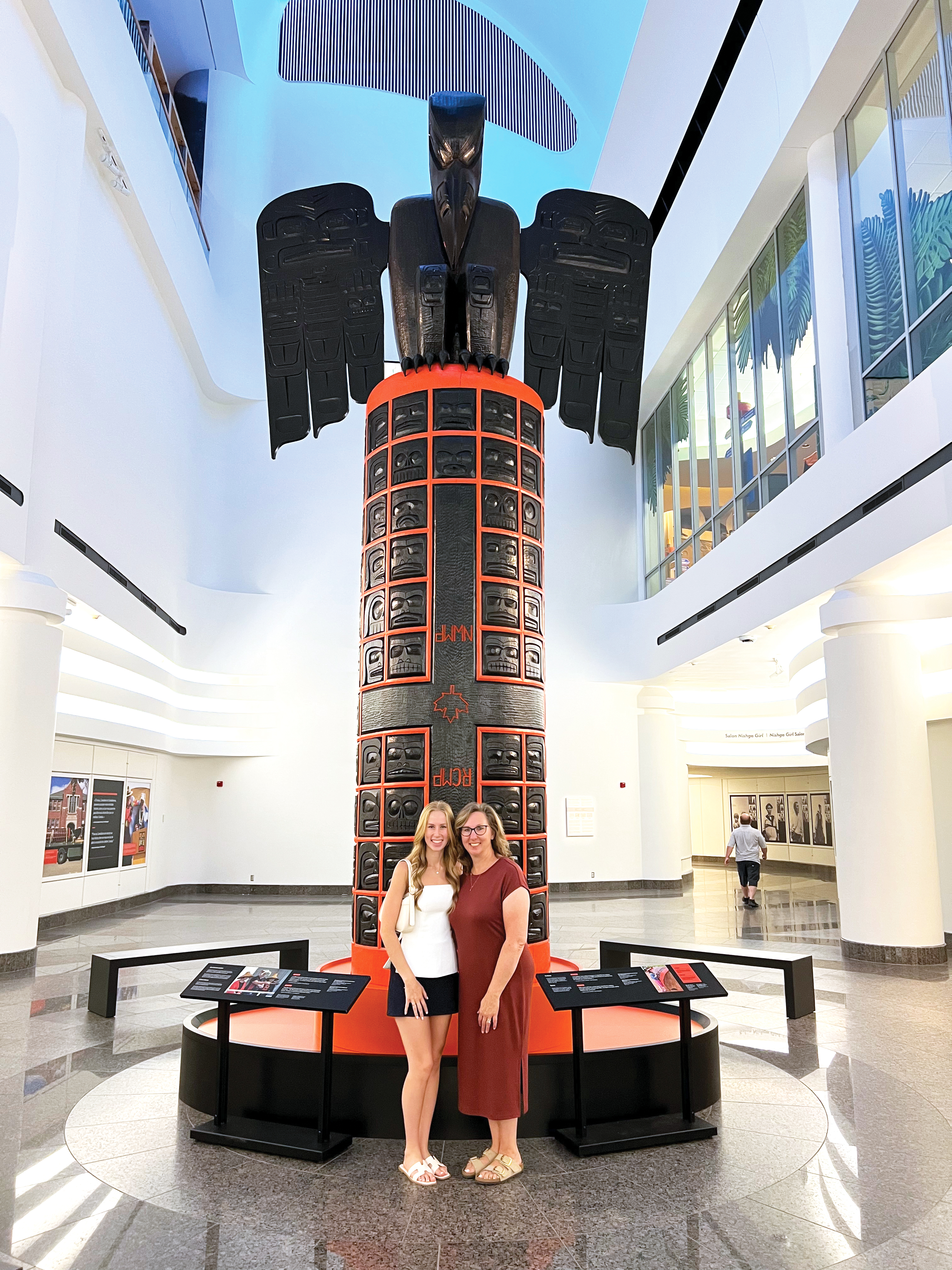 Ashley Bochek and her mother Debbie with Stan Hunt’s Residential School Monument at the National Museum of History in Gatineau, Quebec, across the Ottawa River from Parliament Hill. A photo Ashley took for the World-Spectator is part of the Residential School Monument display.