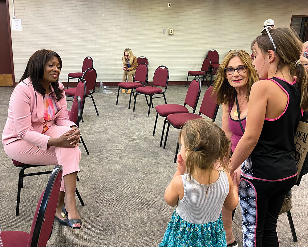 Supporters meet with Dr. Leslyn Lewis during a visit to the Yorkton-Melville riding Monday.