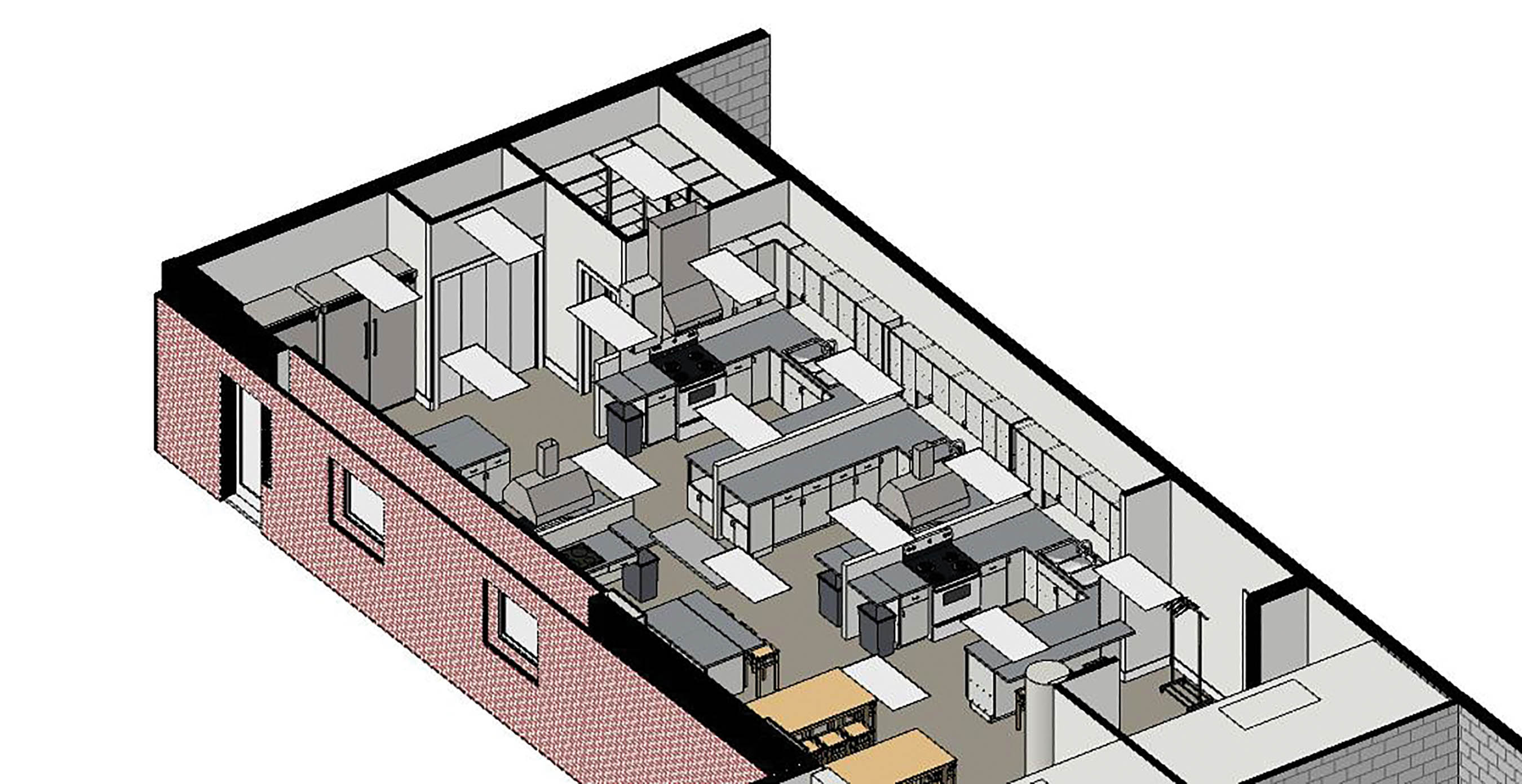 The plan for the new home ec/commercial cooking space in the current library.