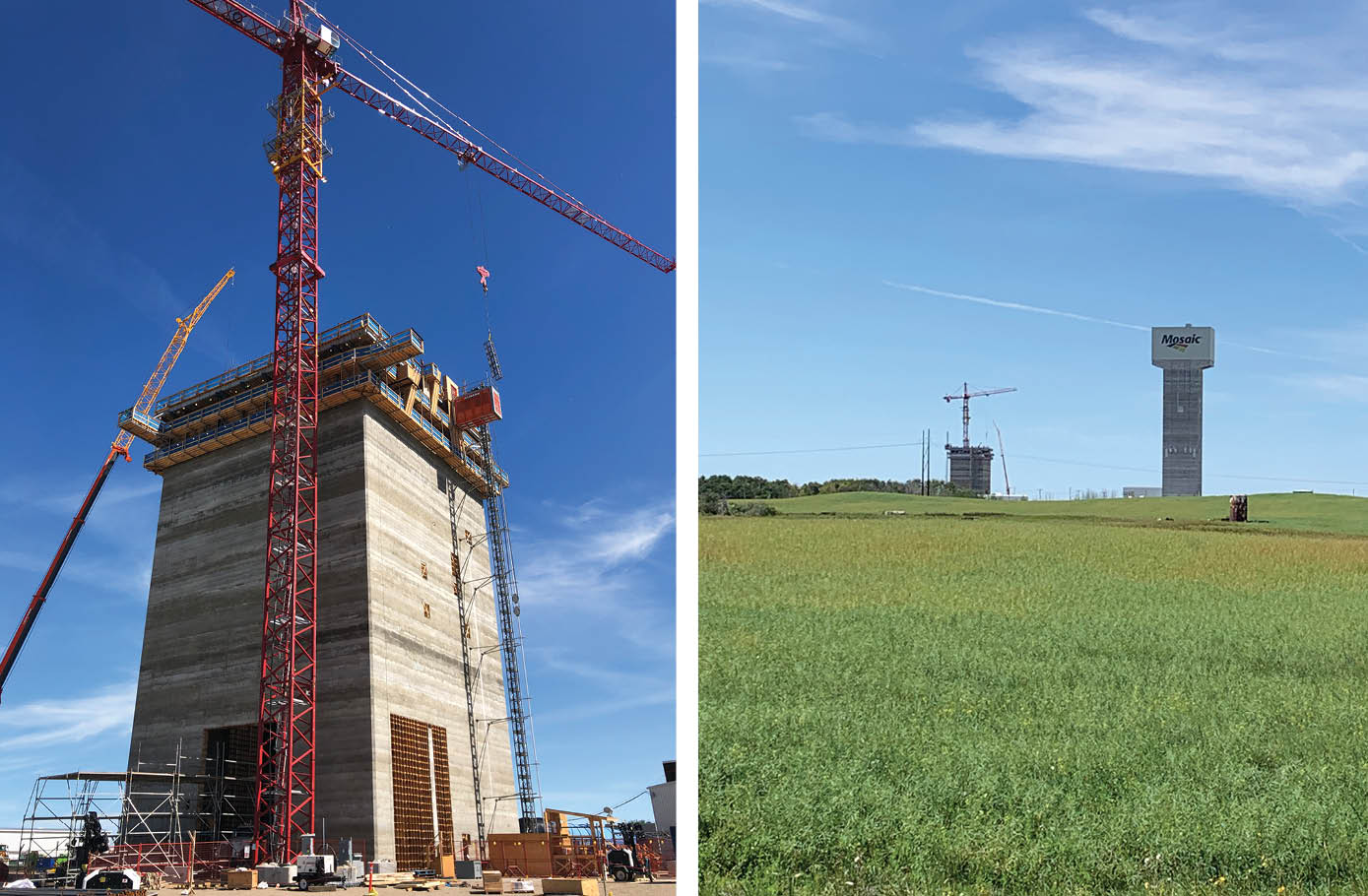 Construction on the south headframe at Mosaic’s K3 mine at Esterhazy, part of the $3 billion K3 project.