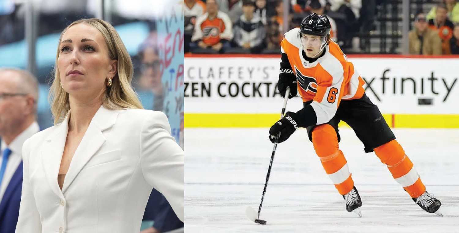 Left, Jessica Campbell of Rocanville, Assistant Coach of the NHL’s Seattle Kraken. Right, Travis Sanheim of Elkhorn, plays for the Philadelphia Flyers in the NHL. Campbell and Sanheim are among the four guest speakers at the Elkhorn District Community Centre Sportsman’s Dinner this July.
