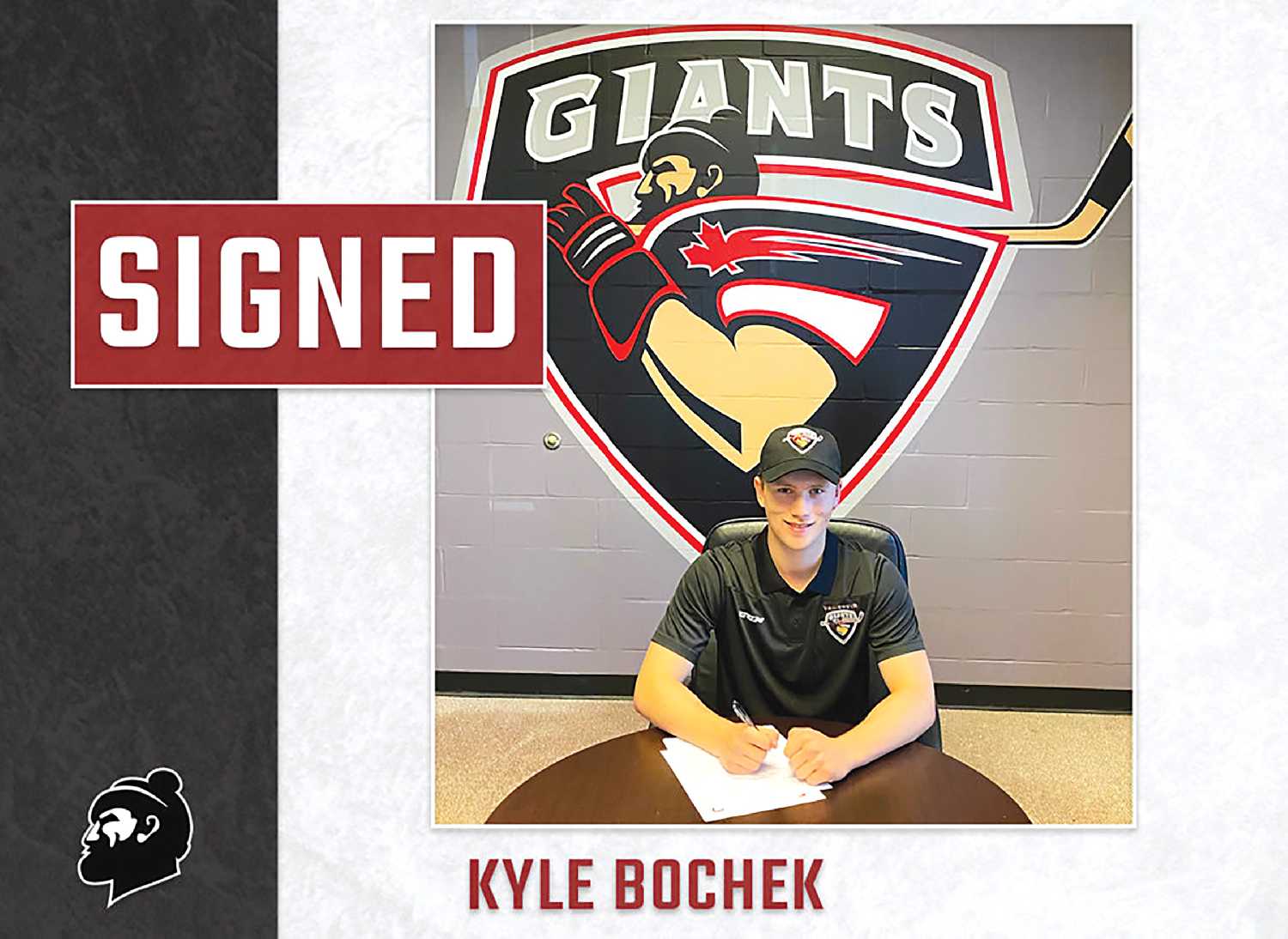 Moosomin’s Kyle Bocheck signing with the Vancouver Giants.