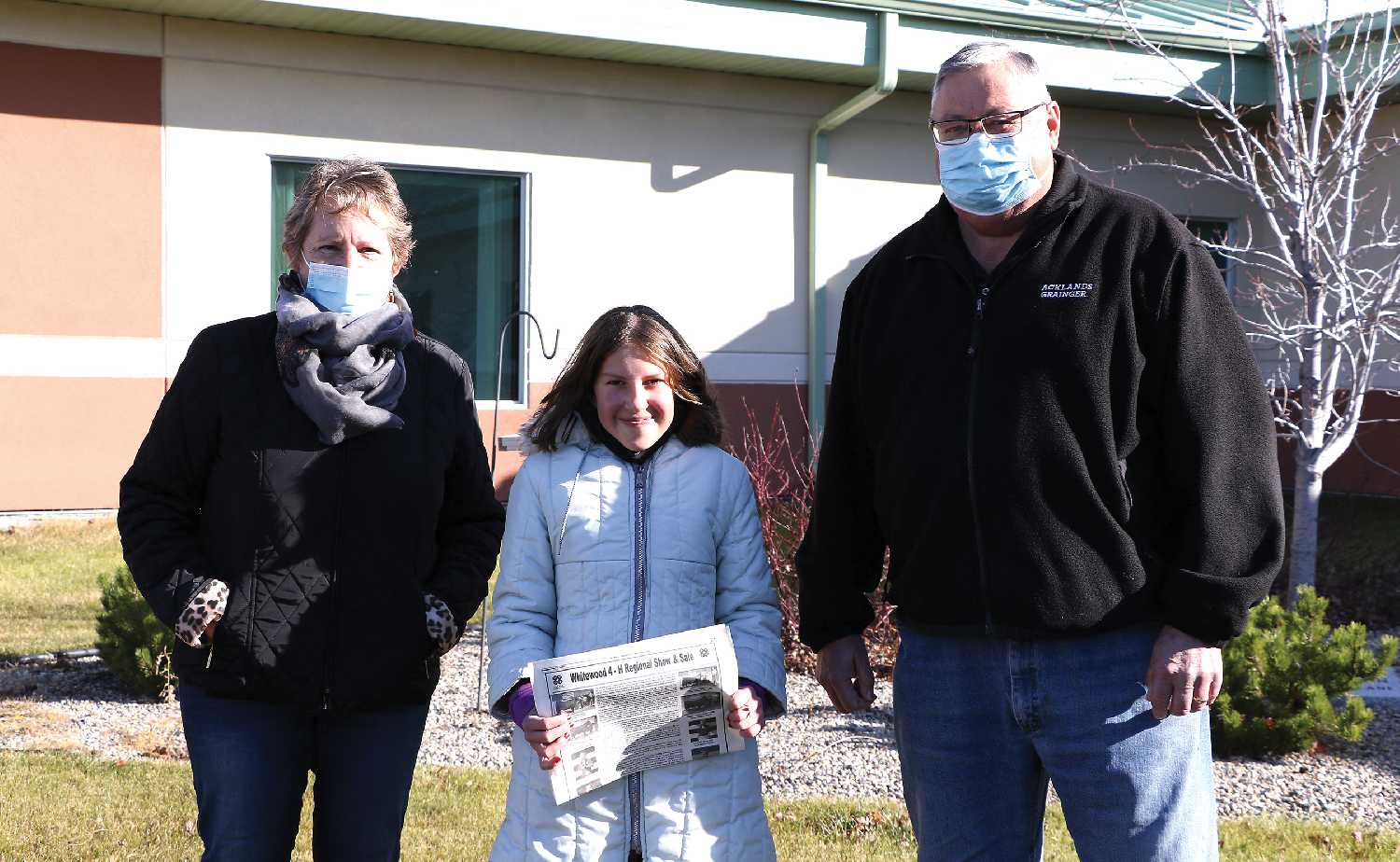 Brielle Johnson of Whitewood donated half the proceeds of the sale of her 4-H steer to the Moosomin and District Health Care Foundation From left are Wendy Lynd  of the Moosomin and District Health Care Foundation, Brielle Johnson, and Moosomin Mayor Larry Tomlinson.