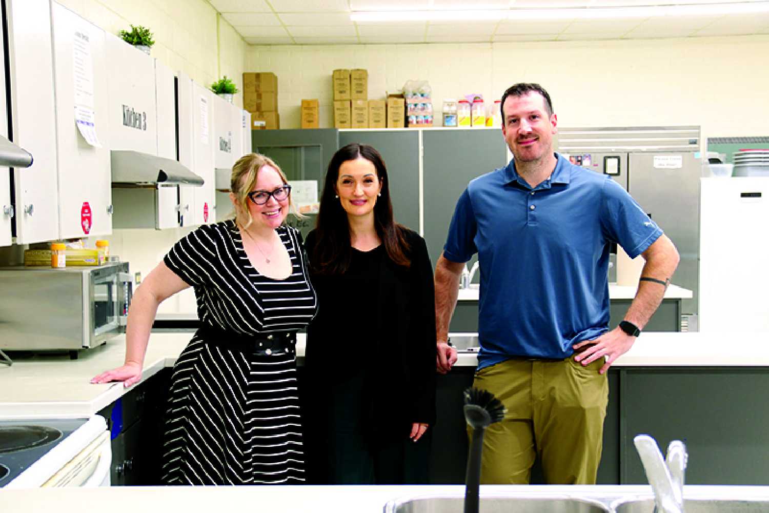 McNaughton High School plans to renovate the Home Economics lab this summer creating a more spacious classroom for PAA students. The school is going to the community to raise funds to upgrade the new appliances. From left in the Home Ec lab are Principal Sherrie Meredith, Home Economics teacher Laura Teale, and Vice-Principal Scott Sully. At the bottom of the page is the latest plan for the renovation.