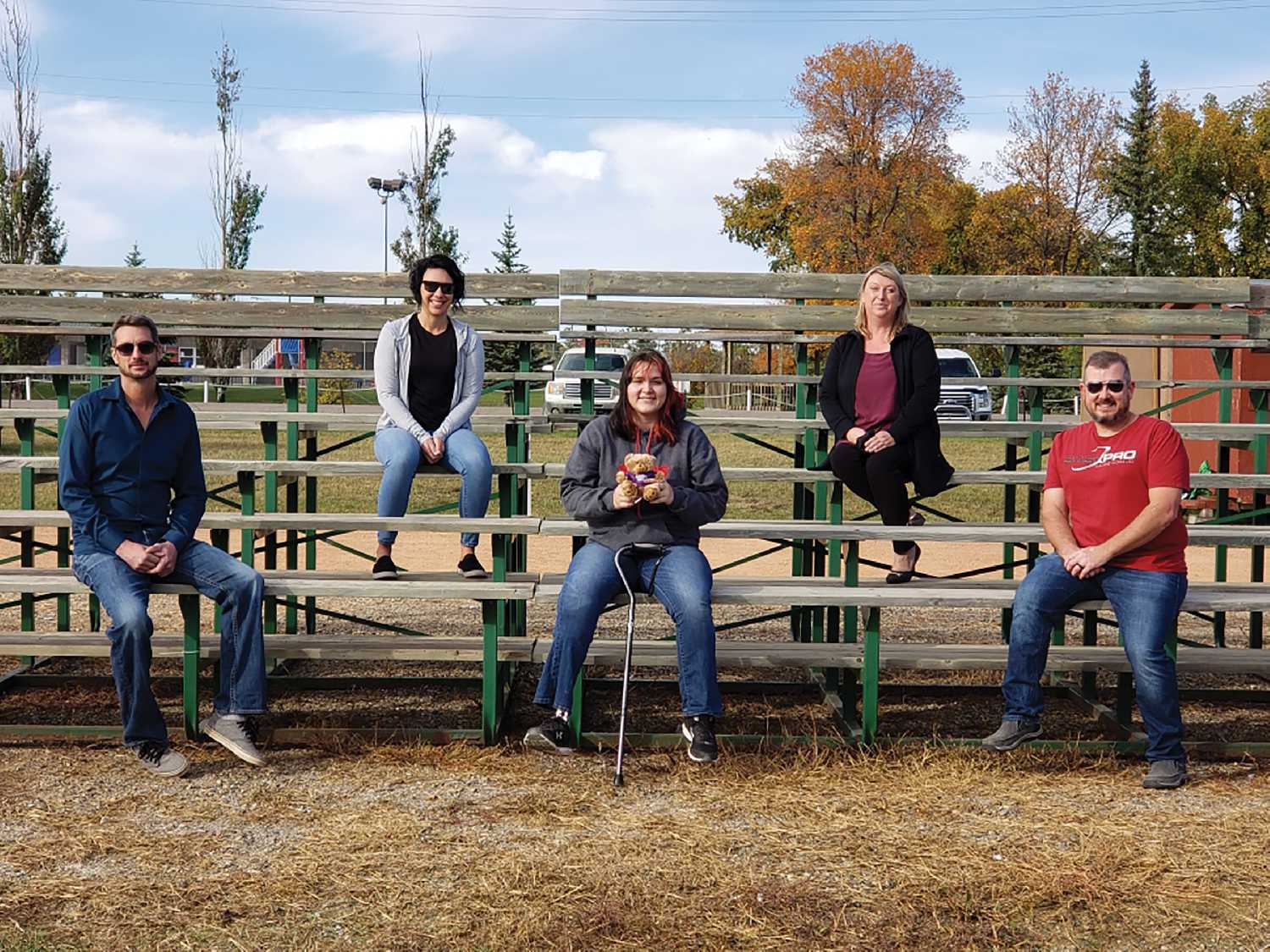 The organizers of the Clair Bear Fundraiser. From left are Derek Paidel, Charissa Polvi, Claire, Tammy MacDonald and Tyler Metz.