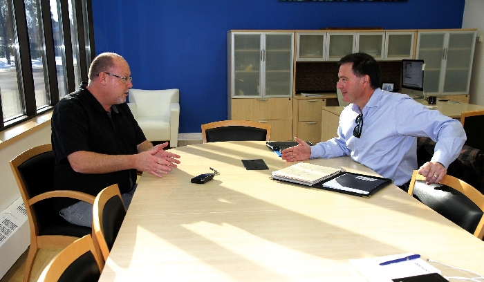 Saskatchewan Attorney General Gord Wyant at a previous interview at the World-Spectator office (pre-Covid, before the mask mandate).