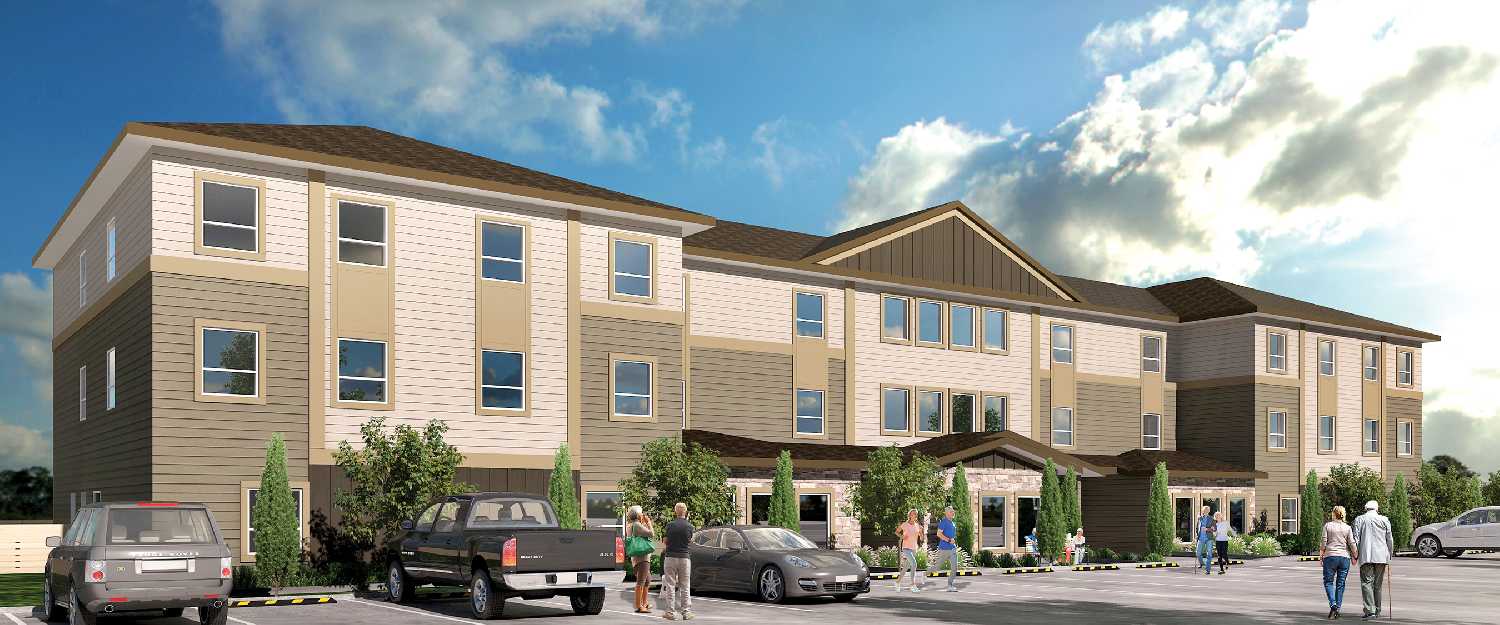 The architect’s rendering of Cobblestone House, a long-term care/assisted living facility planned for Moosomin. The facility will create 15 full-time-equivalent positions, and will create 42 new housing units, including full nursing care on the main floor and assisted living—a level of care that has never been available before in Moosomin—on the upper floors. The town of Moosomin is offering an incentive to the developers to bring the facility to town.