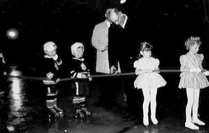 Triggve Olafson cutting the ribbon for the opening of Tantallon Rink in 1969.