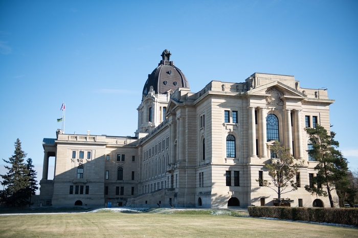 The Saskatchewan Legislature, as seen on election day, awaits its new members.