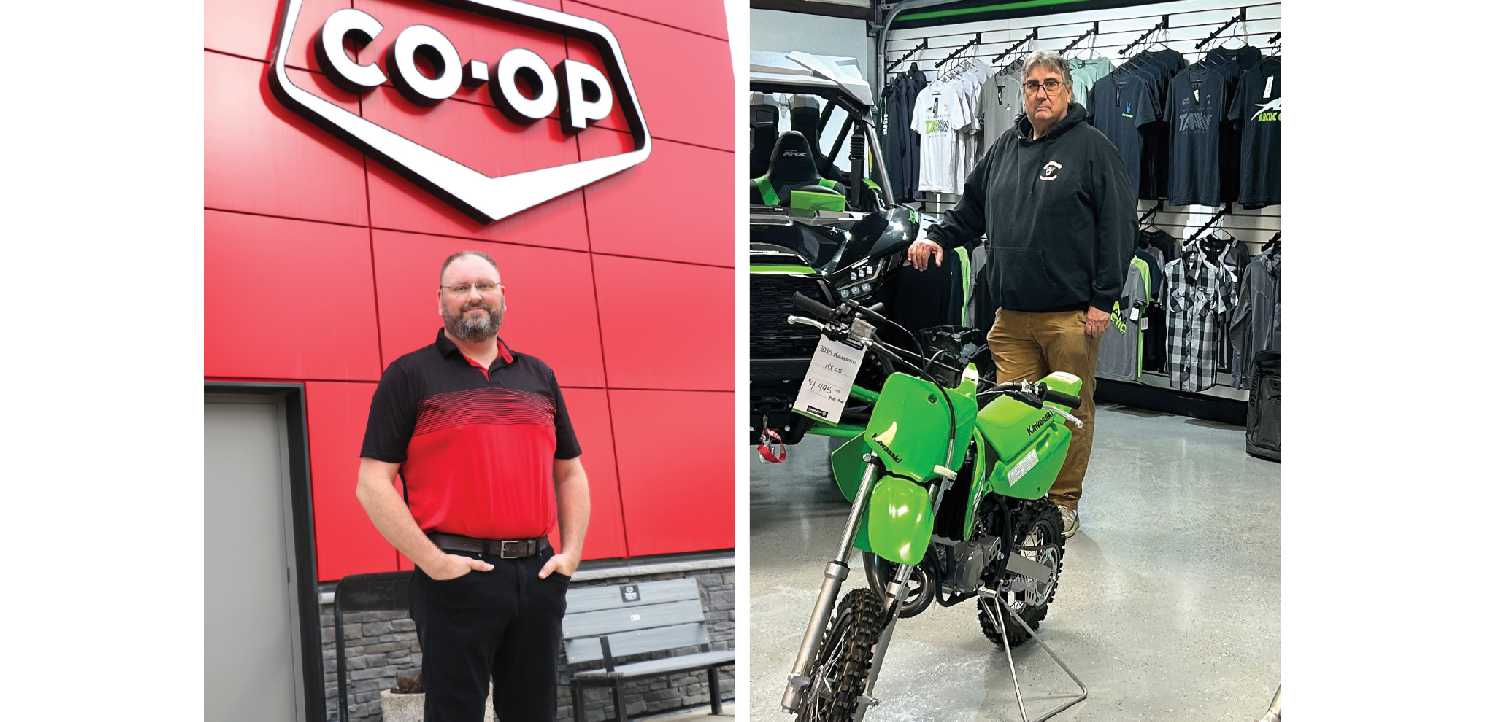 left: Jason Schenn with Borderland Co-op. Right: Stan Langley at Universe Satellite in Rocanville.
