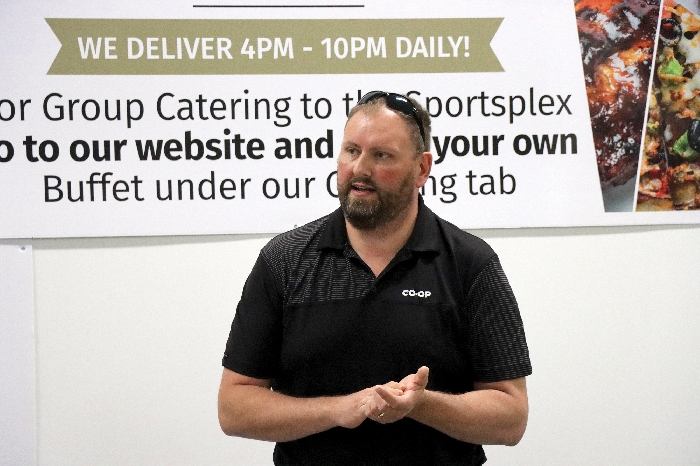 Jason Schenn shared details about the upcoming Borderland/Hometown Co-op merger with the Moosomin Chamber of Commerce.