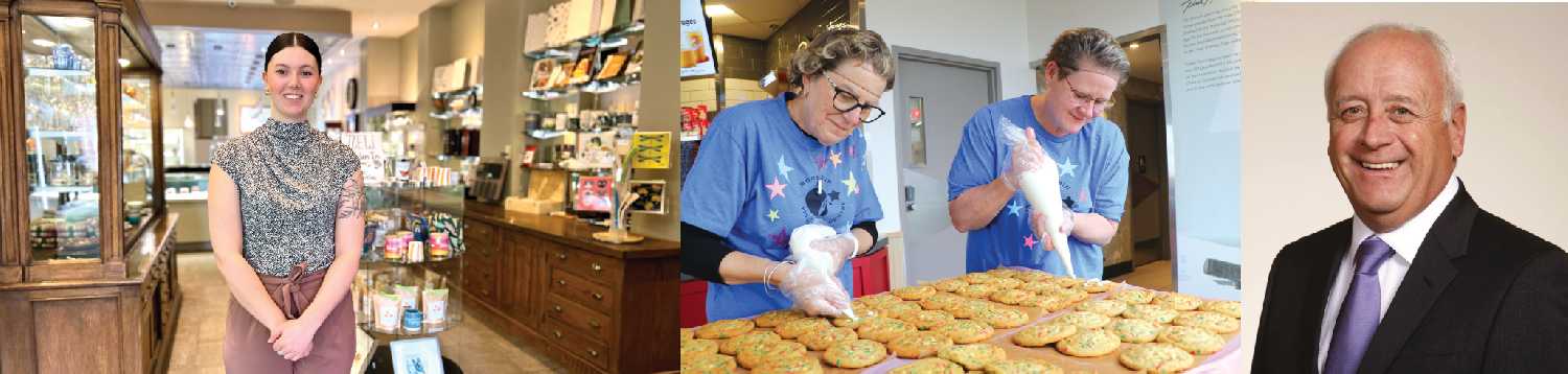 Left: A presentation will be made to Tia Cedarstrand who is receiving the Young Entrepreneur Bursary.  Middle: Tim Hortons will present the proceeds from the Smile Cookie fundraiser to the Moosomin Visual Arts Centre. Right: Highways Minister Dave Marit.