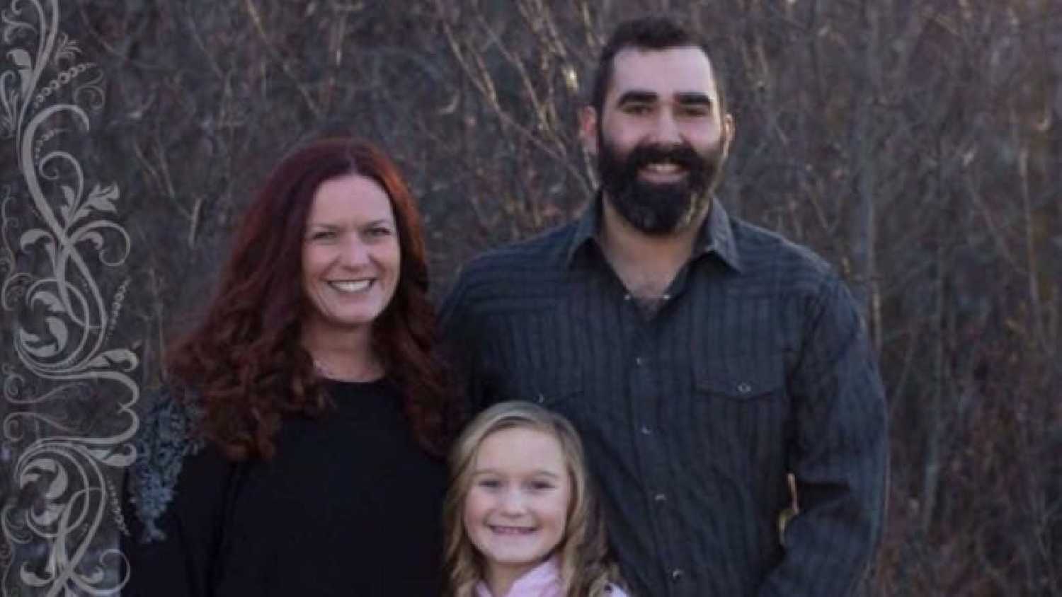 Joseph Hildebrand with his partner Carissa and their daughter Jovi. Hildebrand died in Ukraine as a volunteer soldier