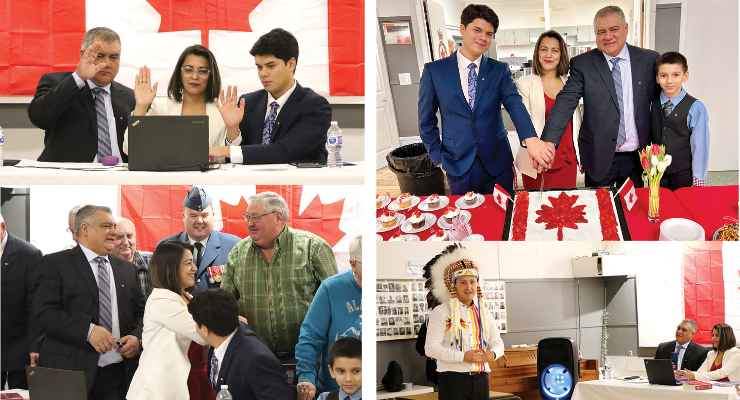 Scenes from the citizenship ceremony, including local supporters and Chief Cadmus Delorme.<br />
